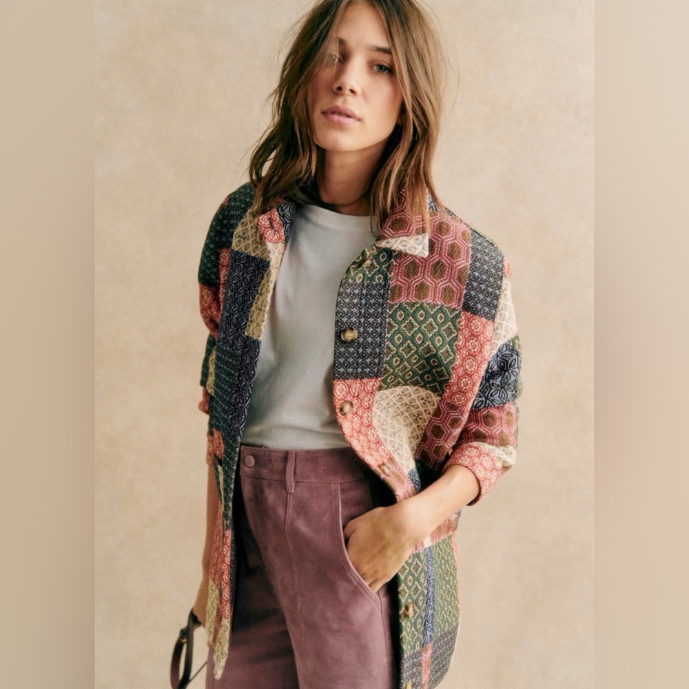 Sezane Patchwork Printed Coat in Multicolor